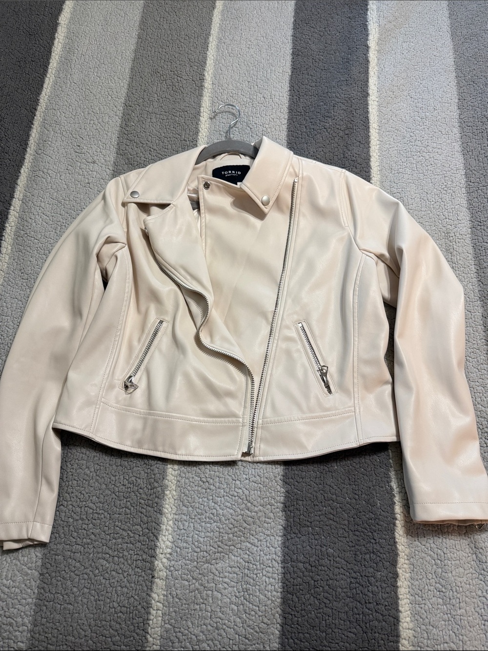 Torrid Pale Cream Faux Leather Asymmetrical Moto Jacket